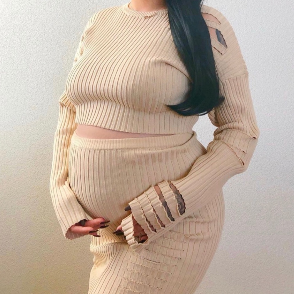 DISTRESSED LONG SLEEVE + SKIRT (MATCHING SET)